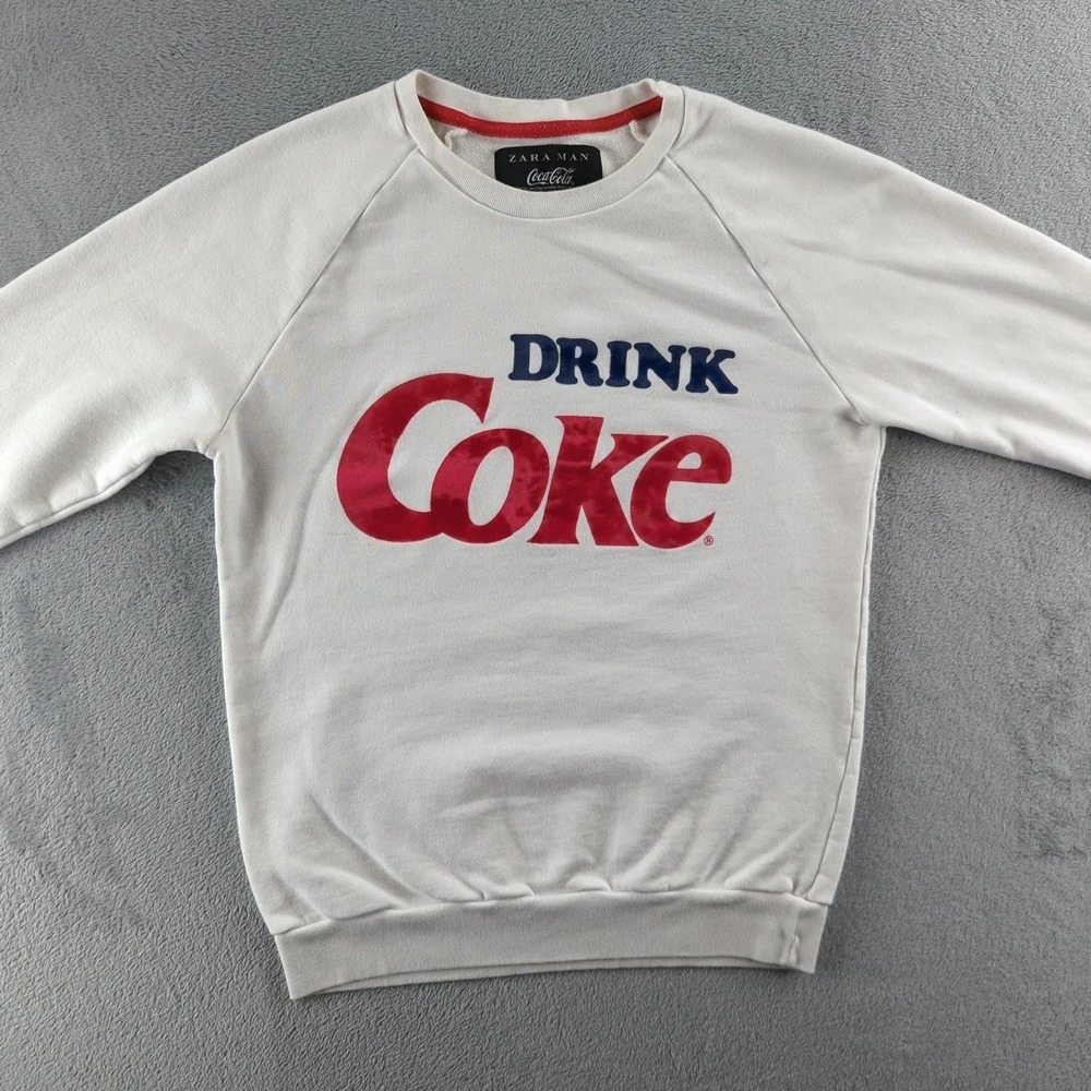 Vintage Y2K Zara Man Coca-Cola Sweatshirt Mens Small White Drink Coke Pullover